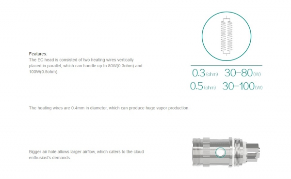 Eleaf Verdampferkopf Coil EC head (0,5ohm) MELO 3, Melo 3 mini,  iJust 2
